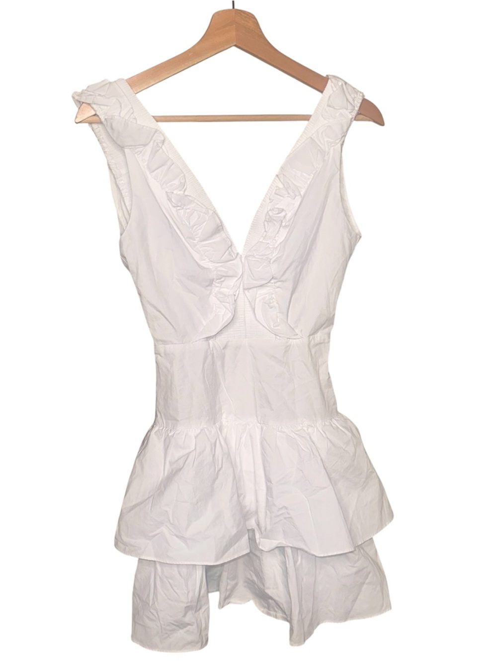 Women's White Ruffled V-Neck Chemise